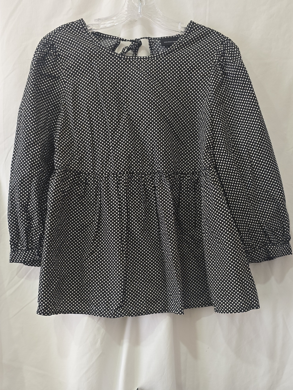 Who What Wear Polka Dot Long-Sleeve/3/4 Sleeve Peplum Top